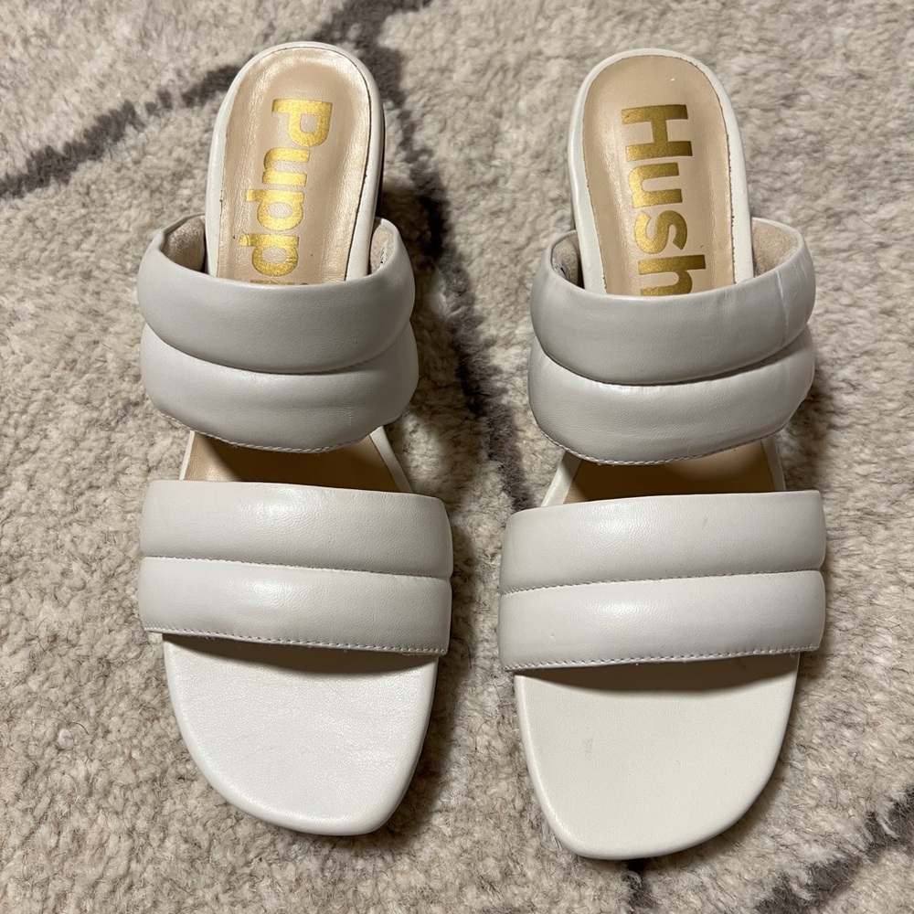 Hush Puppies Women's Pearl White Leather Slide Sandals - Leila, size 9